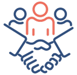 Stretta di mano stilizzata con persone stilizzate dietro